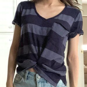 Anthropology Navy Striped V-Neck Tee